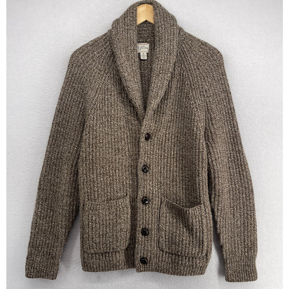J. Crew Other - J.CREW Sweater Men S Rugged Merino Wool Blend Cardigan Ribbed Shawl Marled Brown
